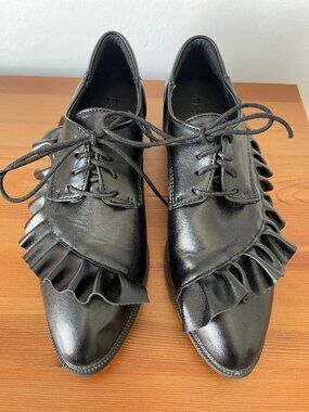 Black Leather Oxford Shoes for Women (40) NEW